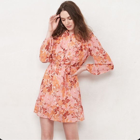 LC Lauren Conrad Floral Ruffle Button Front Mini Dress - Picture 1 of 15